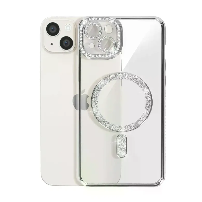 iPhone 15 Kılıf Joke Simli Magneticsafe Kılıf - Gümüş