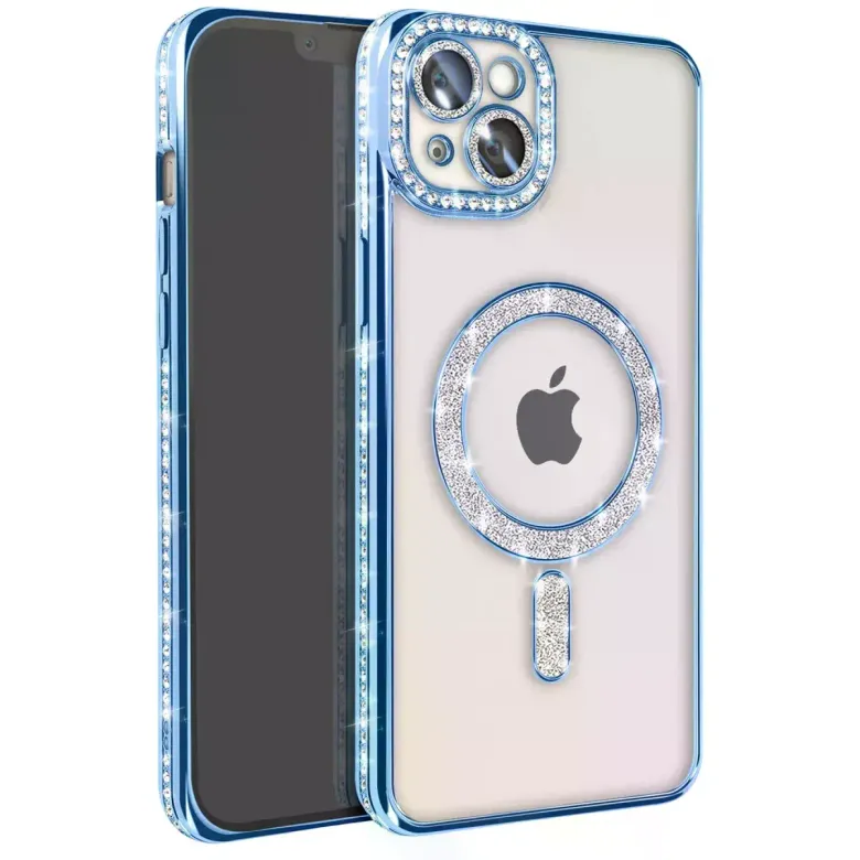 iPhone 15 Kılıf Joke Simli Magneticsafe Kılıf - Mavi