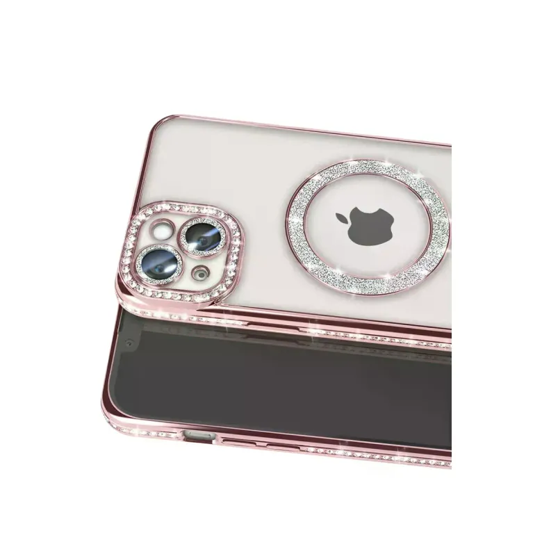 iPhone 15 Kılıf Joke Simli Magneticsafe Kılıf - Pembe