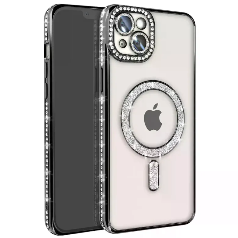 iPhone 15 Kılıf Joke Simli Magneticsafe Kılıf - Siyah