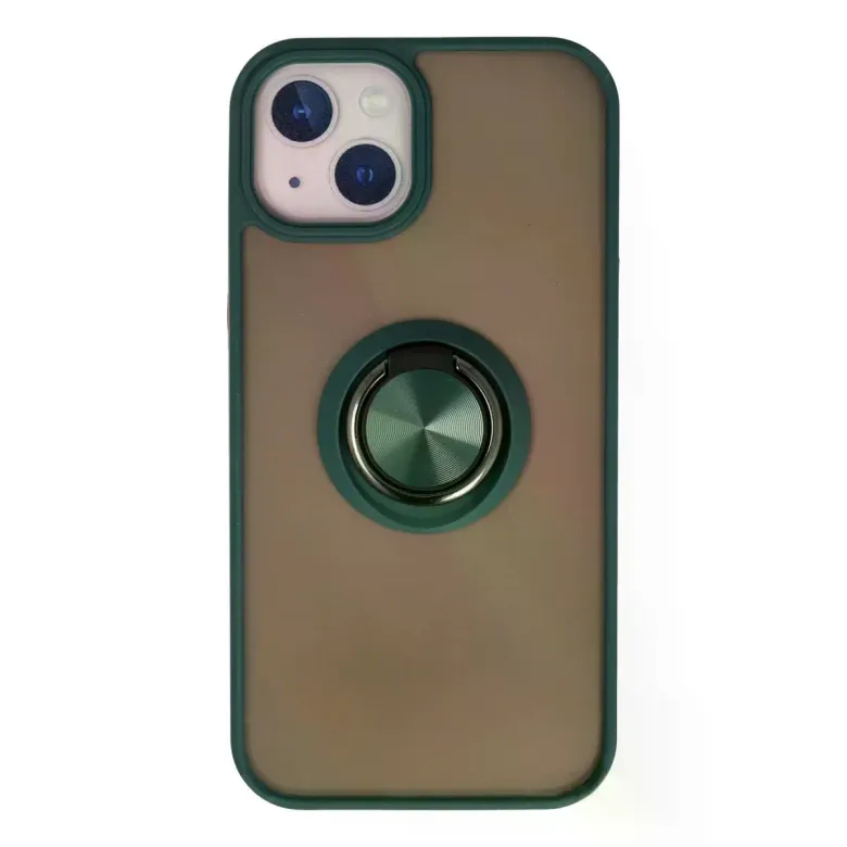 iPhone 15 Kılıf Montreal Yüzüklü Silikon Kapak - Yeşil