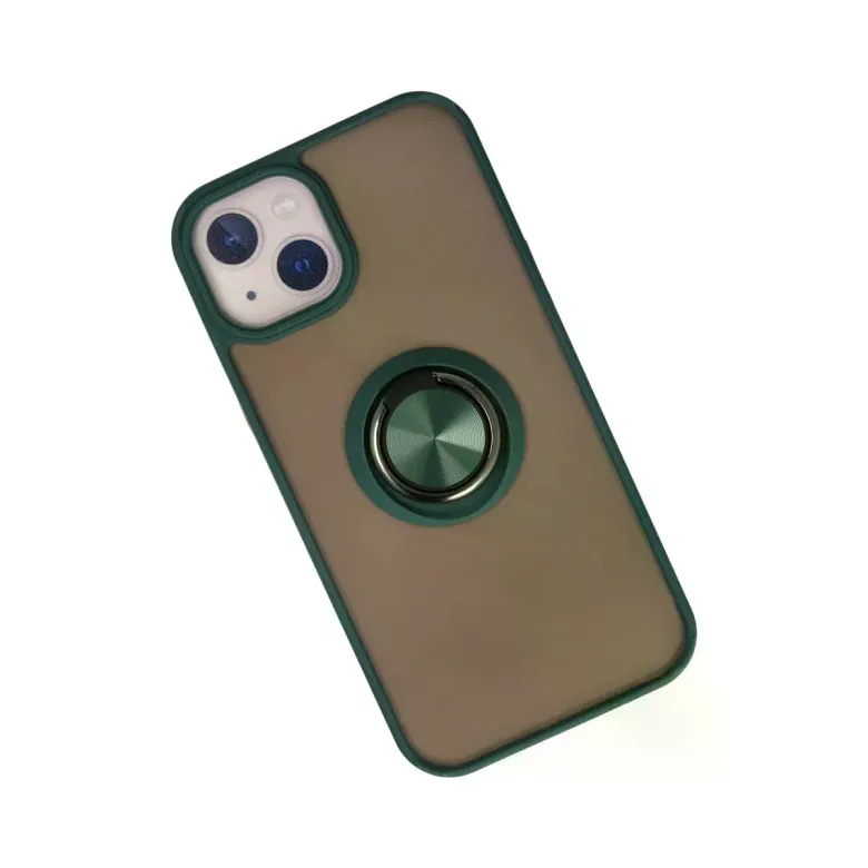 iPhone 15 Kılıf Montreal Yüzüklü Silikon Kapak - Yeşil