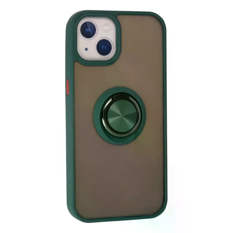 iPhone 15 Kılıf Montreal Yüzüklü Silikon Kapak - Yeşil