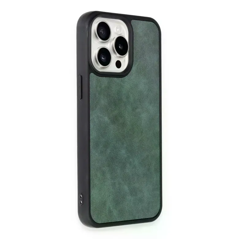 İphone 15 Pro Kılıf Aras Deri Kapak - Koyu Yeşil