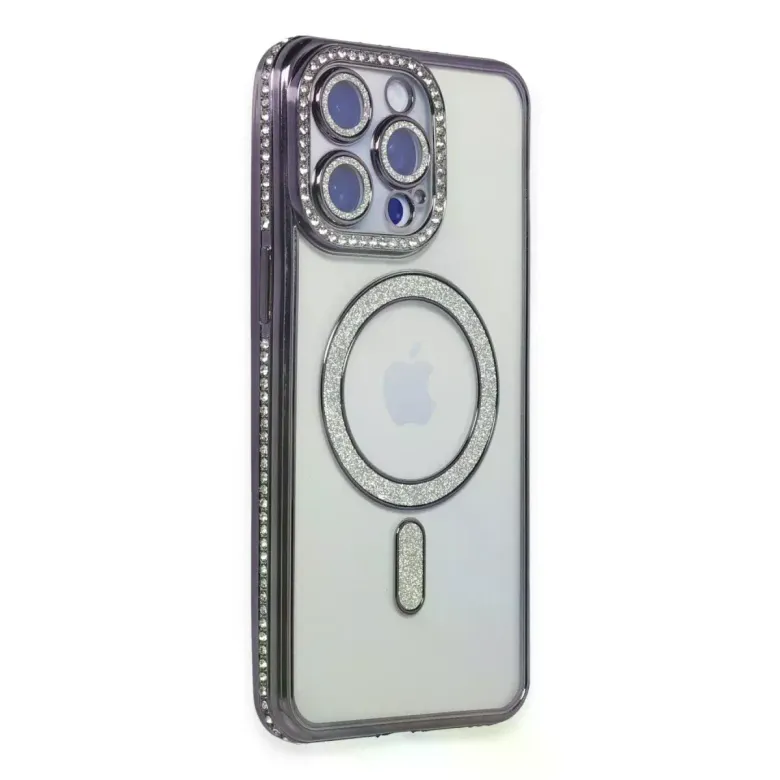 iPhone 15 Pro Kılıf Joke Simli Magneticsafe Kılıf - Derin Mor