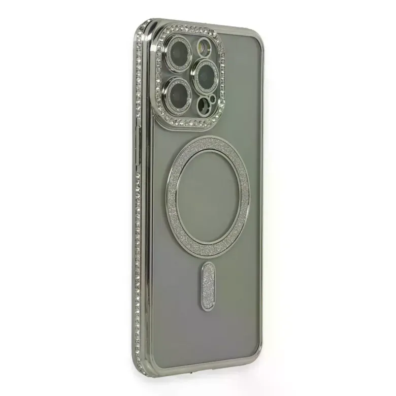 iPhone 15 Pro Kılıf Joke Simli Magneticsafe Kılıf - Gri