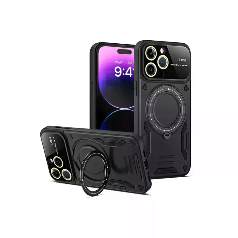 İphone 15 Pro Kılıf Joy Lens Standlı Kapak - Siyah