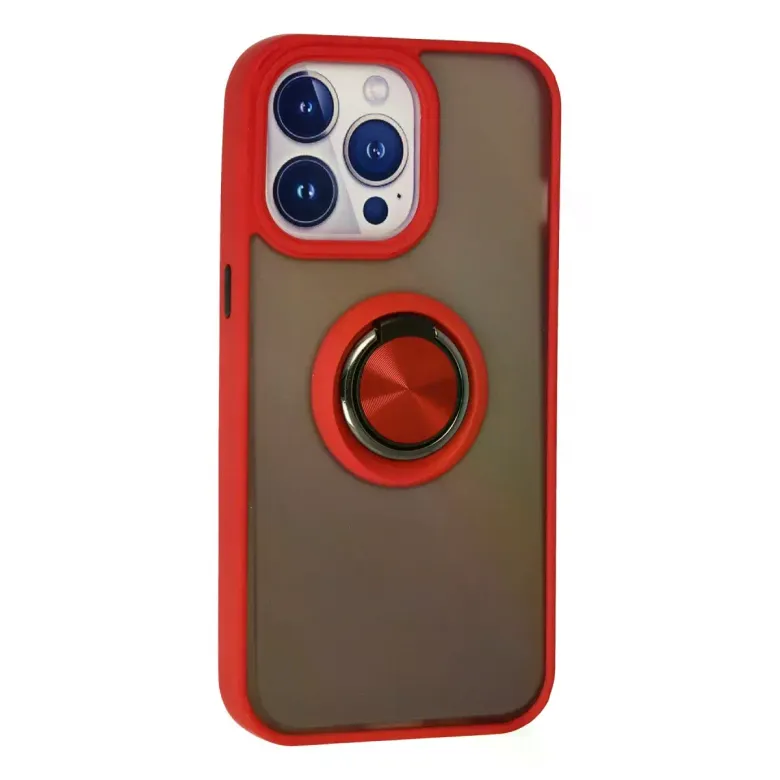 iPhone 15 Pro Kılıf Montreal Yüzüklü Silikon Kapak - Kırmızı