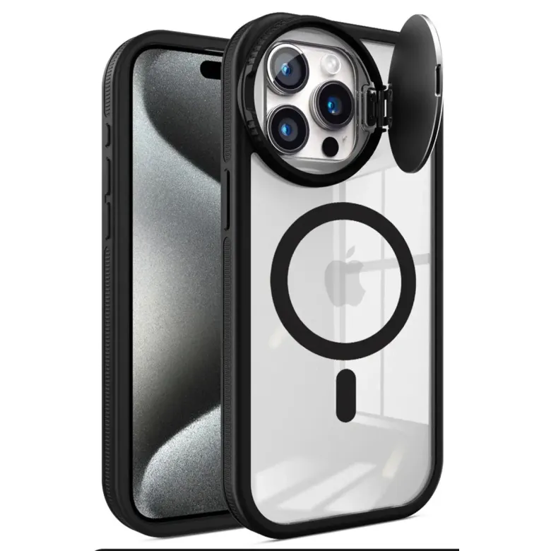 İphone 15 Pro Kılıf Teleskop Lens Magsafe Silikon Kapak - Siyah