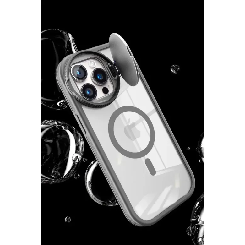 İphone 15 Pro Kılıf Teleskop Lens Magsafe Silikon Kapak - Siyah