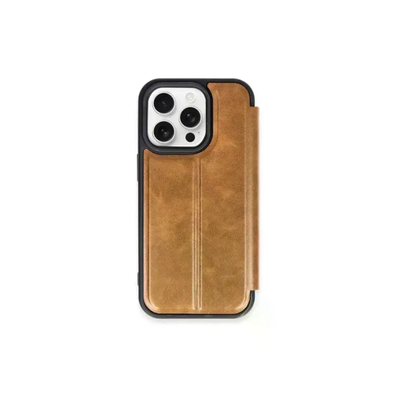 İphone 15 Pro Max Kılıf Flip Cover - Taba