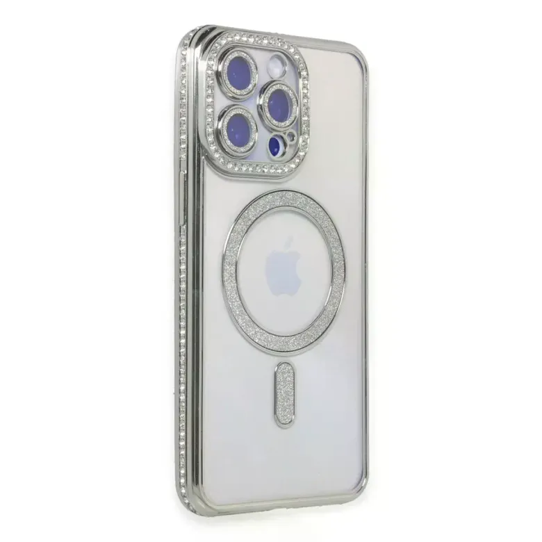 iPhone 15 Pro Max Kılıf Joke Simli Magneticsafe Kılıf - Gümüş