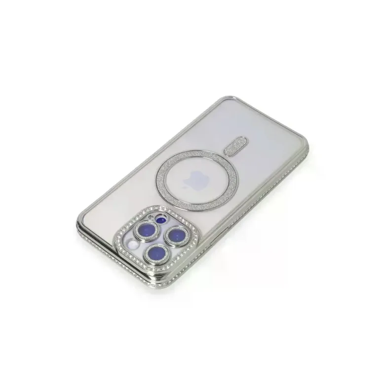 iPhone 15 Pro Max Kılıf Joke Simli Magneticsafe Kılıf - Gümüş