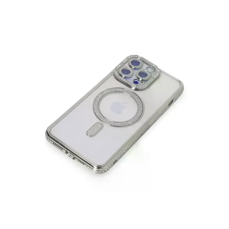 iPhone 15 Pro Max Kılıf Joke Simli Magneticsafe Kılıf - Gümüş