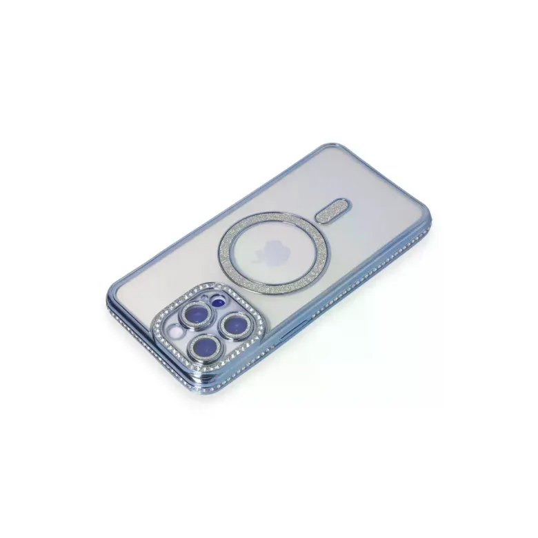 iPhone 15 Pro Max Kılıf Joke Simli Magneticsafe Kılıf - Mavi