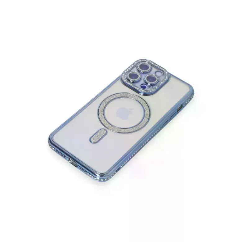 iPhone 15 Pro Max Kılıf Joke Simli Magneticsafe Kılıf - Mavi