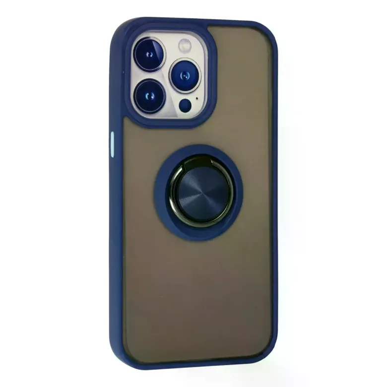 iPhone 15 Pro Max Kılıf Montreal Yüzüklü Silikon Kapak - Lacivert