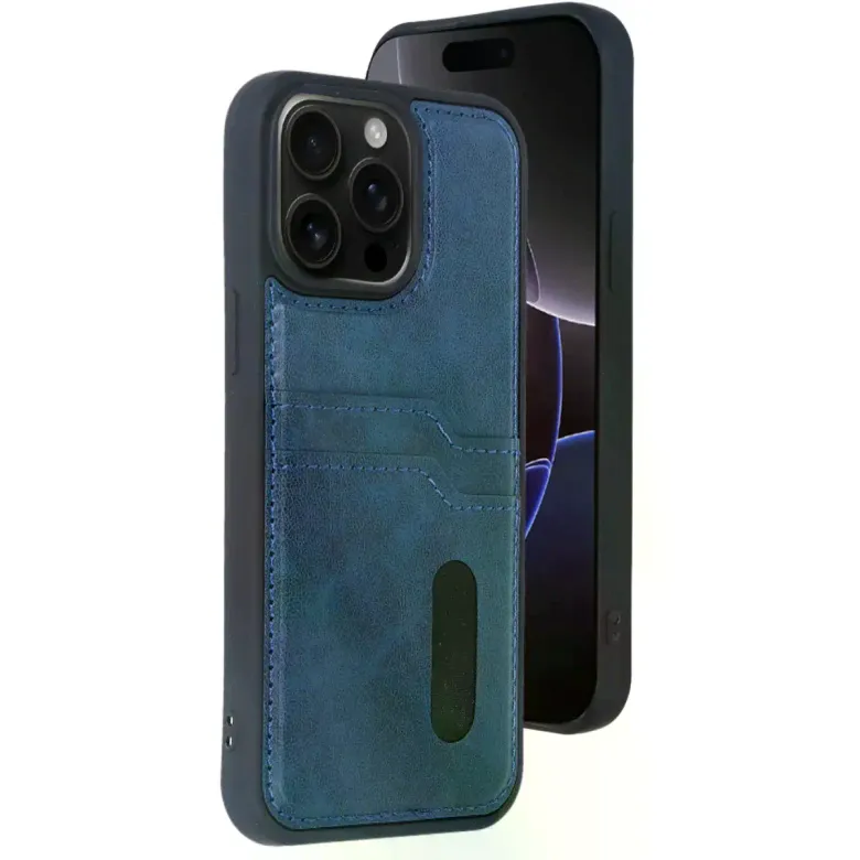 İphone 15 Pro Max Kılıf Sara Kartvizitli Deri Kılıf - Lacivert