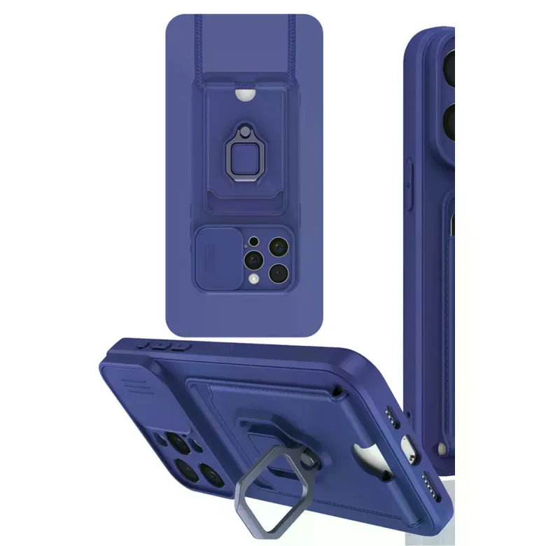 iPhone 15 Pro Max Kılıf Zuma Kartvizitli Yüzüklü Silikon - Lacivert