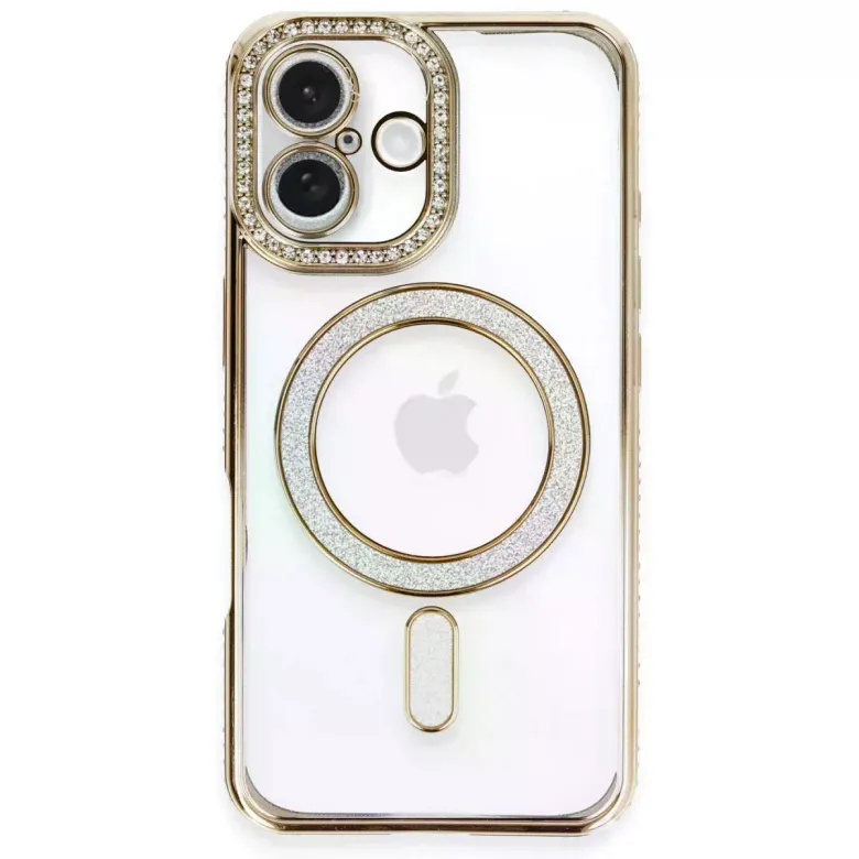 İphone 16 Kılıf Joke Simli Magneticsafe Kılıf - Gold