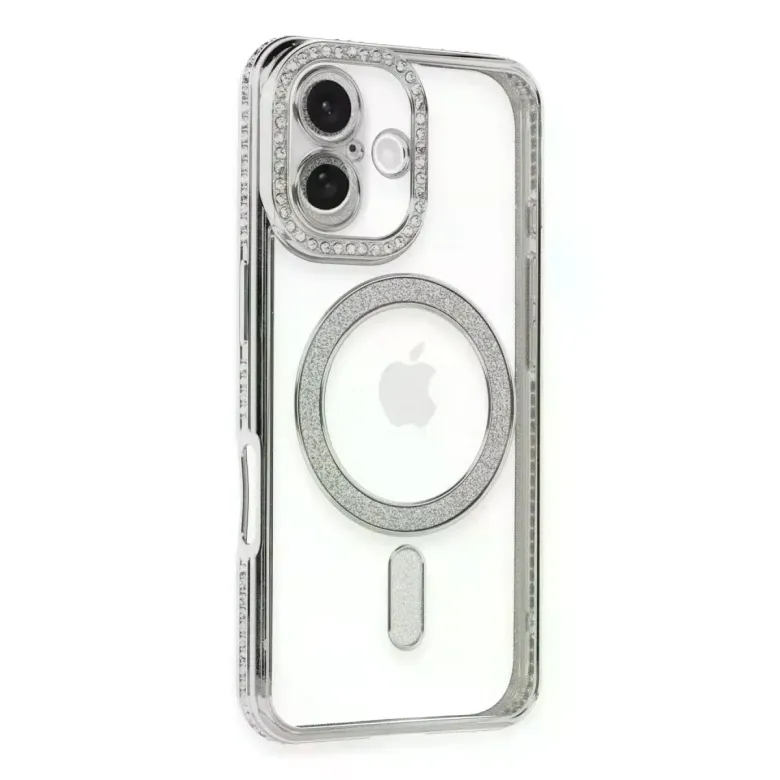 İphone 16 Kılıf Joke Simli Magneticsafe Kılıf - Gümüş