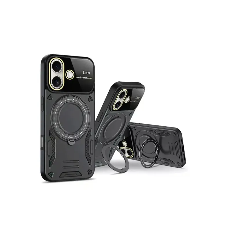 İphone 16 Kılıf Joy Lens Standlı Kapak - Koyu Yeşil