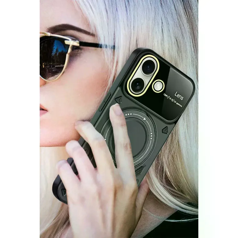 İphone 16 Kılıf Joy Lens Standlı Kapak - Mor