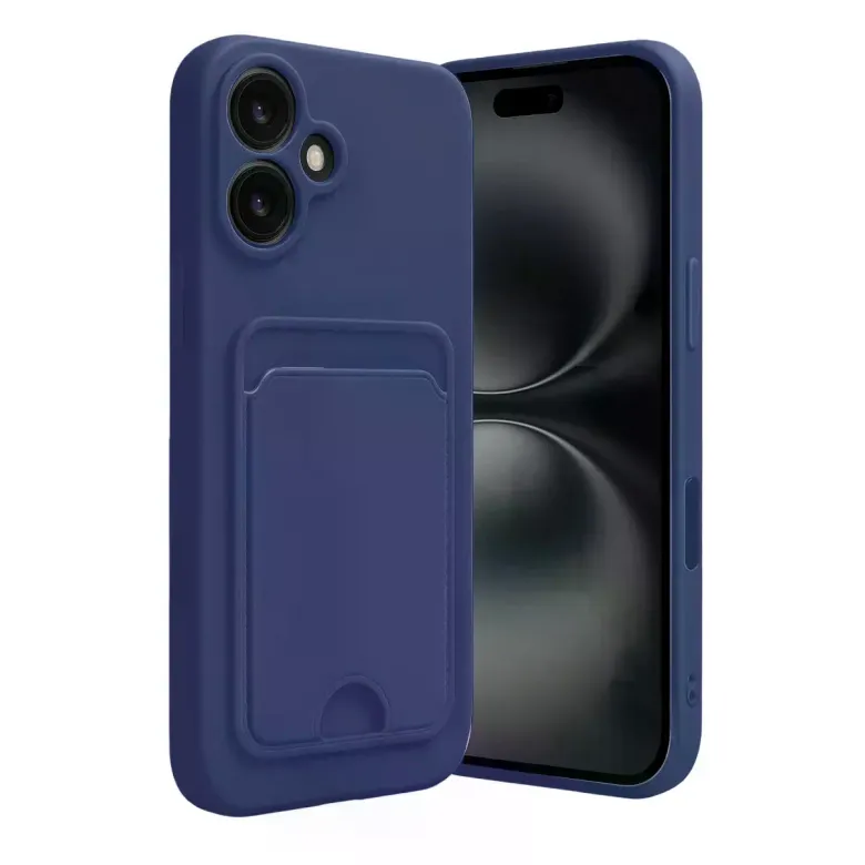 İphone 16 Kılıf Kelvin Kartvizitli Silikon - Lacivert