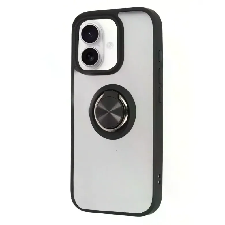 İphone 16 Kılıf Montreal Yüzüklü Silikon Kapak - Siyah