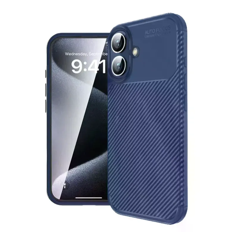 İphone 16 Plus Kılıf Auto Focus Karbon Kapak - Lacivert