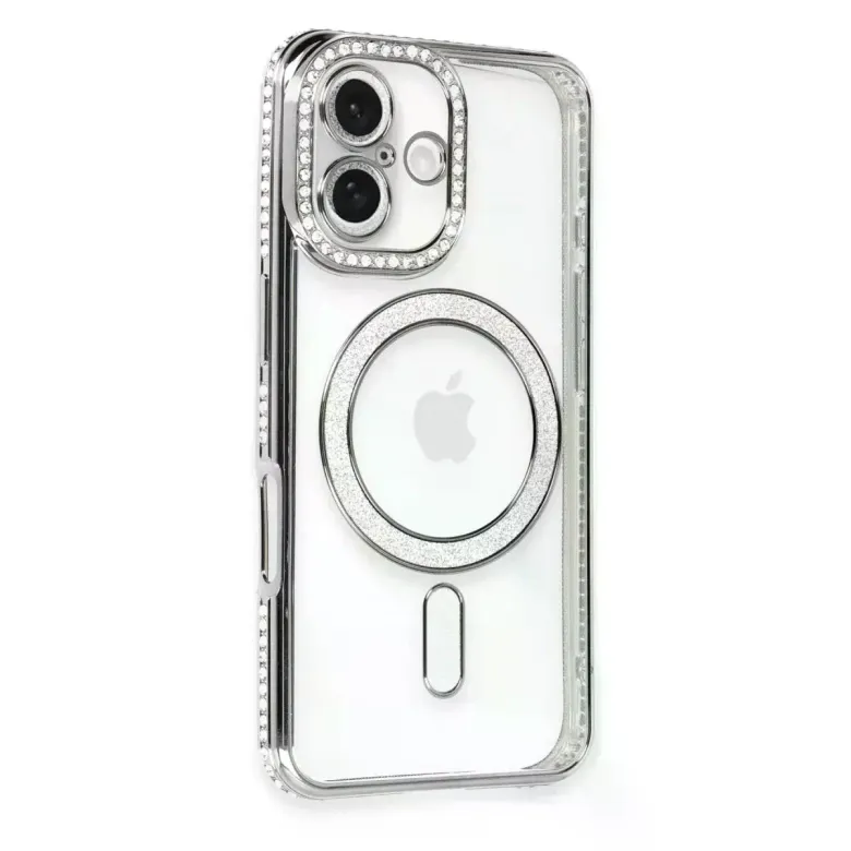 İphone 16 Plus Kılıf Joke Simli Magneticsafe Kılıf - Gri
