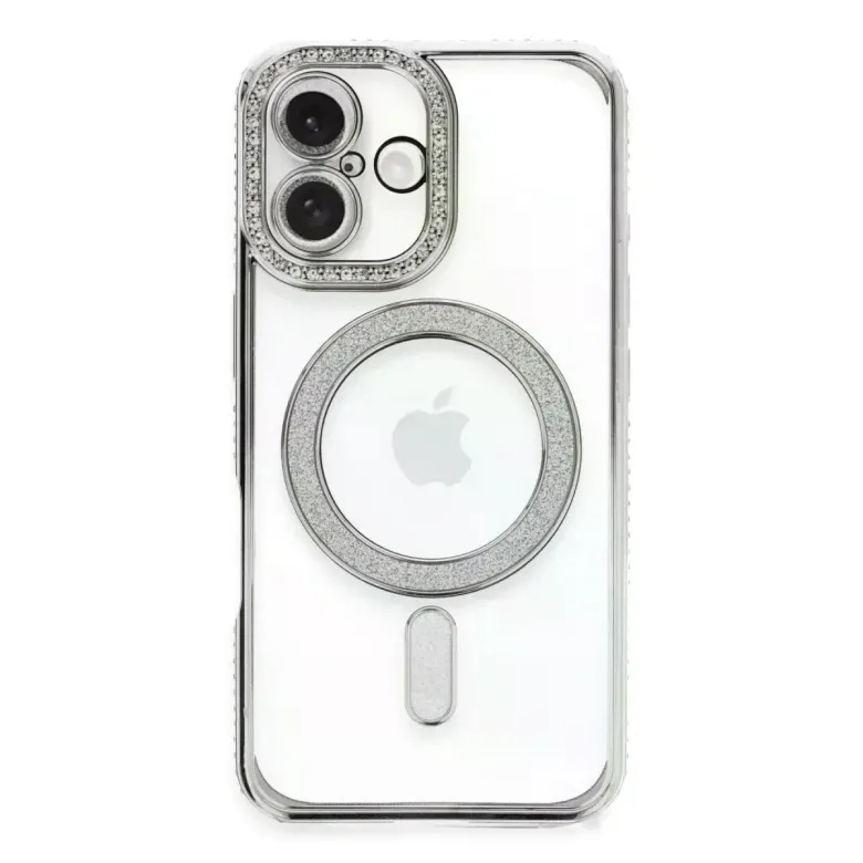 İphone 16 Plus Kılıf Joke Simli Magneticsafe Kılıf - Gümüş