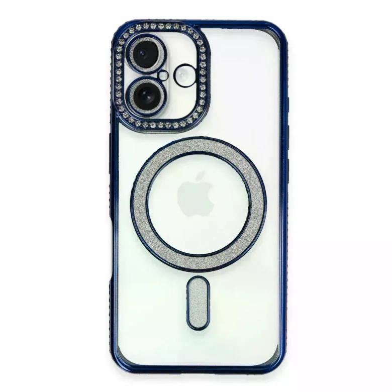İphone 16 Plus Kılıf Joke Simli Magneticsafe Kılıf - Lacivert