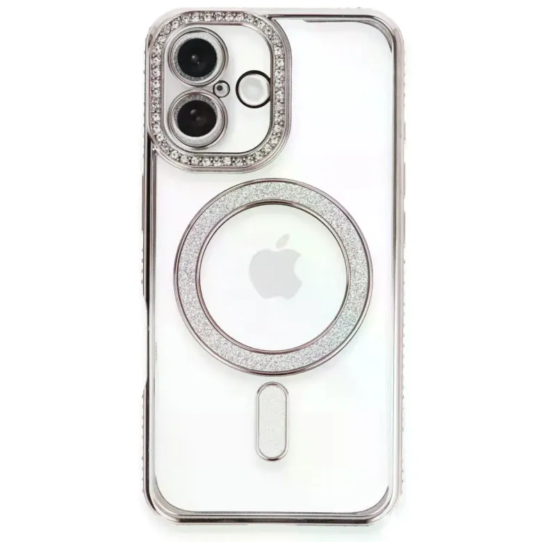 İphone 16 Plus Kılıf Joke Simli Magneticsafe Kılıf - Pembe