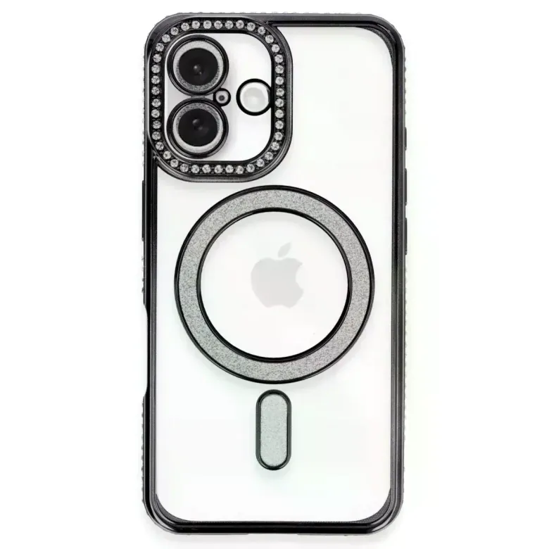 İphone 16 Plus Kılıf Joke Simli Magneticsafe Kılıf - Siyah