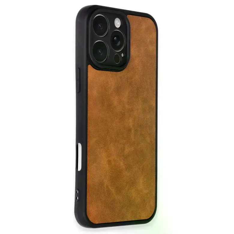 İphone 16 Pro Kılıf Aras Deri Kapak - Taba