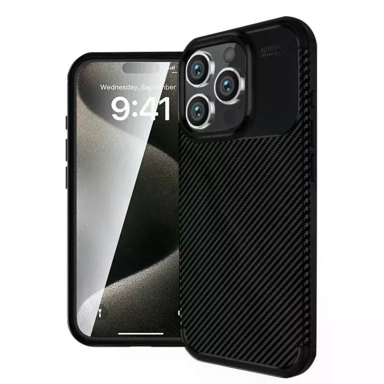 İphone 16 Pro Kılıf Auto Focus Karbon Kapak - Siyah