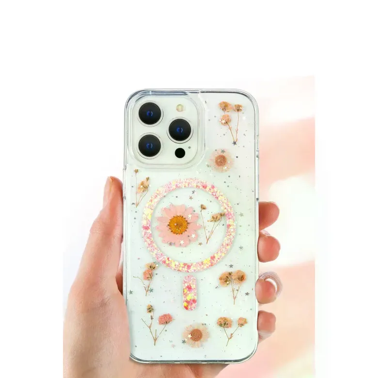 İphone 16 Pro Kılıf Daisy Simli Magsafe Kapak - Gümüş