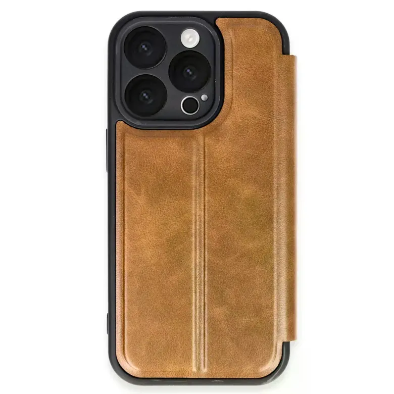 İphone 16 Pro Kılıf Flip Cover - Taba