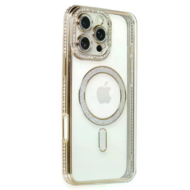 İphone 16 Pro Kılıf Joke Simli Magneticsafe Kılıf - Gold