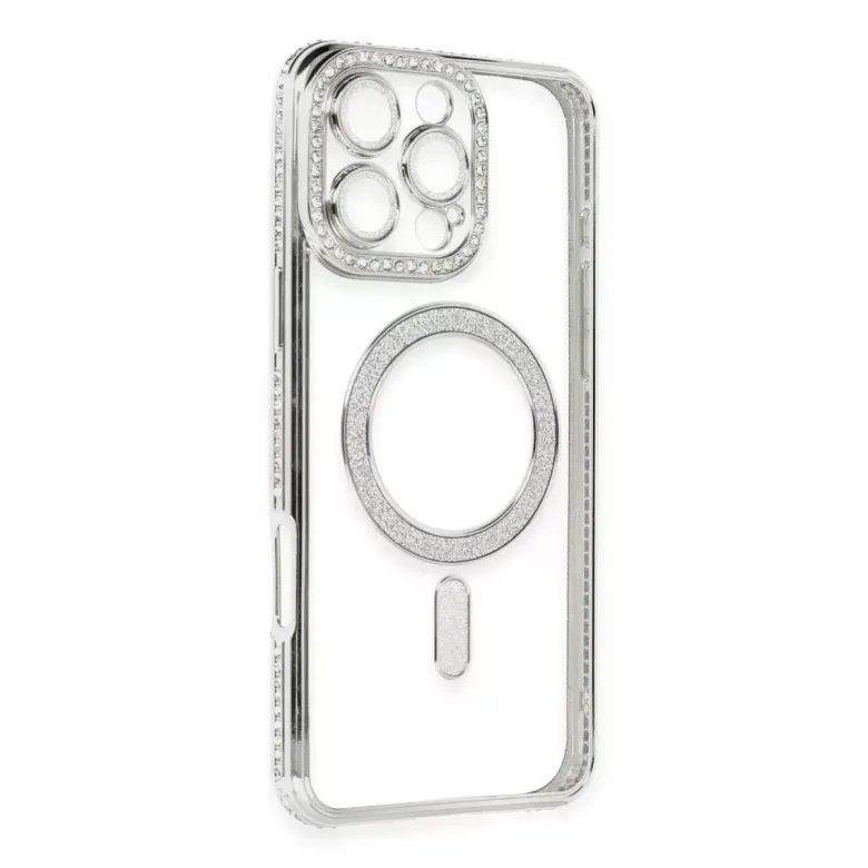 İphone 16 Pro Kılıf Joke Simli Magneticsafe Kılıf - Gümüş