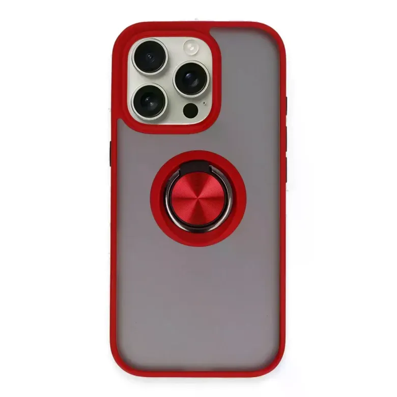 İphone 16 Pro Kılıf Montreal Yüzüklü Silikon Kapak - Kırmızı