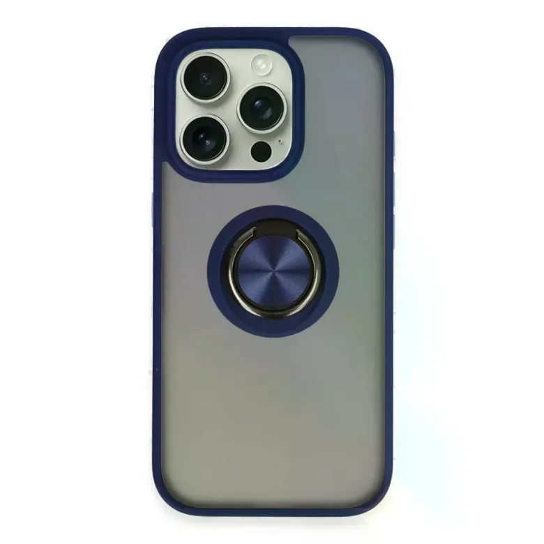 İphone 16 Pro Kılıf Montreal Yüzüklü Silikon Kapak - Lacivert