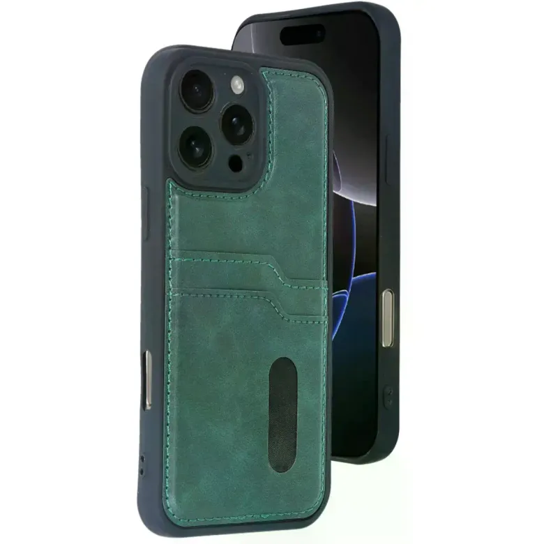 İphone 16 Pro Kılıf Sara Kartvizitli Deri Kılıf - Koyu Yeşil