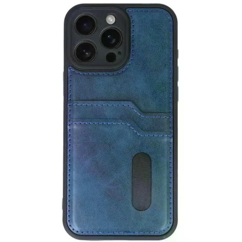 İphone 16 Pro Kılıf Sara Kartvizitli Deri Kılıf - Lacivert