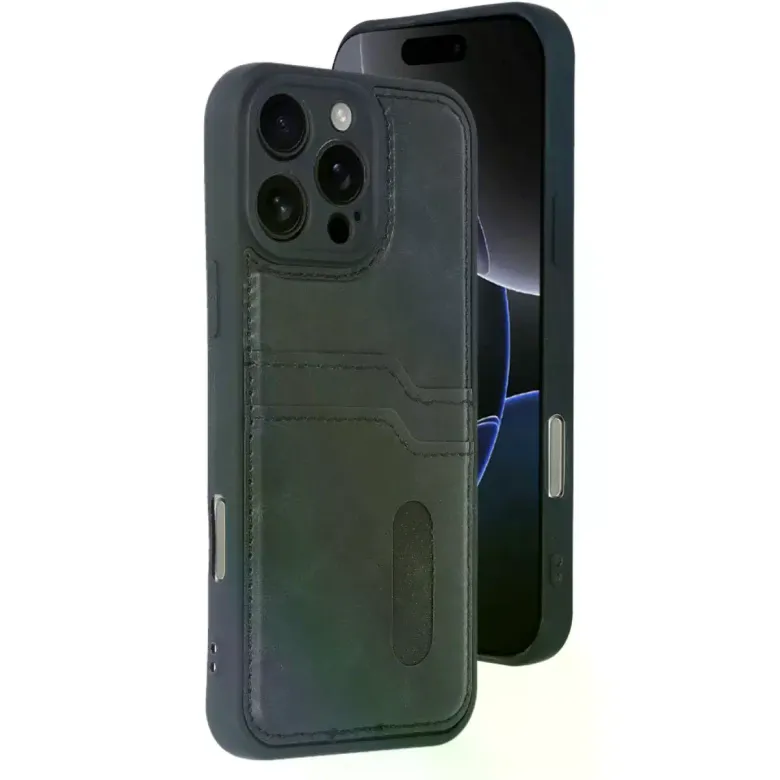 İphone 16 Pro Kılıf Sara Kartvizitli Deri Kılıf - Siyah