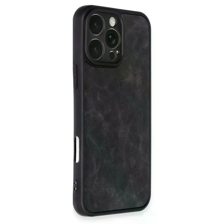 İphone 16 Pro Max Kılıf Aras Deri Kapak - Siyah