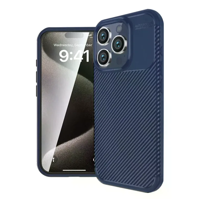 İphone 16 Pro Max Kılıf Auto Focus Karbon Kapak - Lacivert