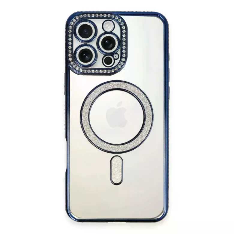İphone 16 Pro Max Kılıf Joke Simli Magneticsafe Kılıf - Lacivert