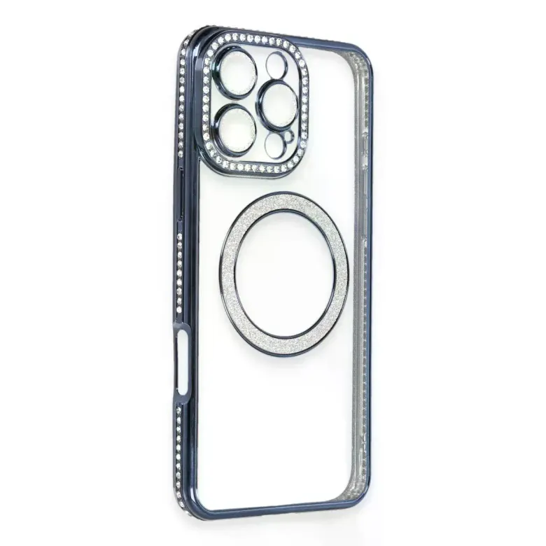 İphone 16 Pro Max Kılıf Joke Simli Magneticsafe Kılıf - Lacivert